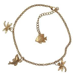  ADRIKA Gold Plated Dragonfly, Dolphin & Fish Ankle Chain Jewelry