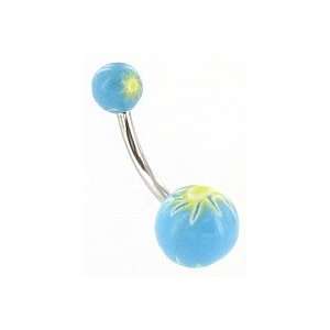  14g 7/16 Blue/Yellow Fimo Belly Ring Jewelry