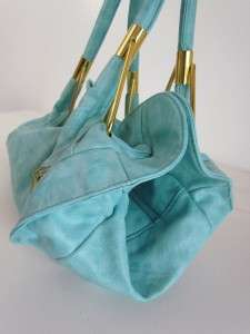   Turquoise Aqua Faux Leather Gold Accent Slouch Purse Bag Handbag