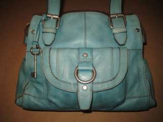   Turquoise Teal Leather Front Pocket Boston Satchel Shoulder Purse Bag