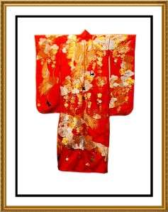 Japanese Red Gold Floral Kimono Counted Cross Stitch Chart  