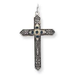 September Birthstone Cross Pendant in Sterling Silver