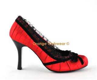 PLEASER Dainty 420 Womens Red Satin High Heels Shoes  