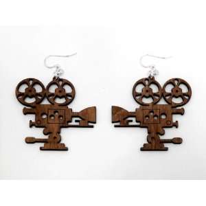  Brown Old Fashioned Movie Camera Wooden Earrings GTJ 