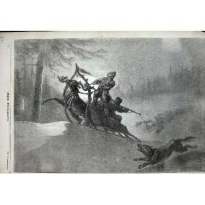   1857 Lapland Peasants Wolves Shooting Reindeer Sledge