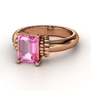    Beluga Ring, Emerald Cut Pink Sapphire 18K Rose Gold Ring Jewelry