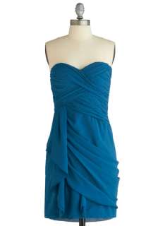 Wave to the Crowd Dress   Blue, Solid, Ruffles, Strapless, Prom 