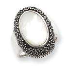 GEMaffair Mother of Pearl Cocktail Ring W/ Marcasite Silver Round Size 
