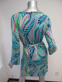 Lilly Pulitzer Multi Color Retro Print Long Sleeve Scoop Neck Waist 
