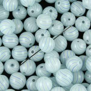  12mm White and Blue Round Blown Glass Beads Arts, Crafts 