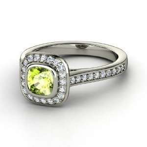   Ring, Cushion Peridot Sterling Silver Ring with Diamond Jewelry