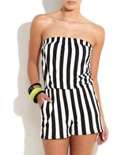 Black Pattern (Black) Mizumi Black and White Striped Playsuit 