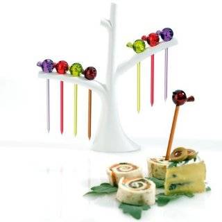 Koziol Assorted Color Appetizer Picks and White Tree Holder Party Set 