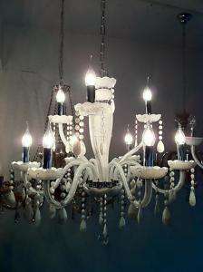 New White Murano Glass 9lts With Crystal Chandelier 66  