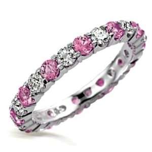   Jewelry Pink and Clear CZ Stackable Eternity Band Ring (5) Jewelry