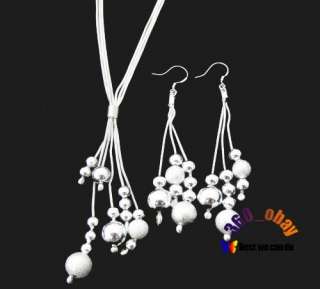 Balls Drop Necklace+Earrings Set,Silver Plated Wholesale price S22 