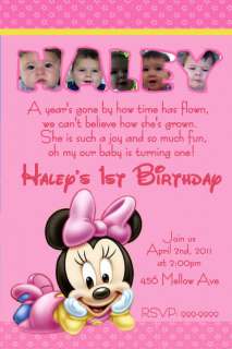 15 Minnie Mouse First Birthday Photo Baby Invitations  