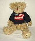 1990 Retired TY Plush Attic Treasure Tan Bear with Flag Sweater GRANT
