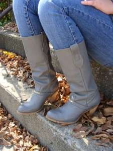Vintage 80s Gray Grey Leather Capezio Wood Heel BLING BOOTS 6.5  