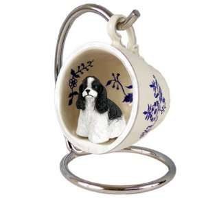 Cocker Spaniel Blue Tea Cup Dog Ornament   Parti Black  