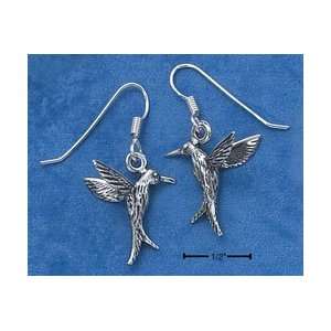  Silver Hummingbird in Flight Earrings on French Wire 