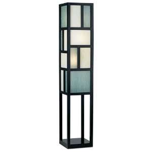  Black Wood Tiffany Glass Panels Floor Lamp