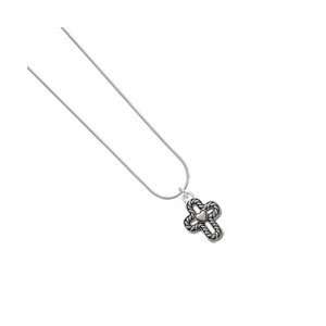 Cross with Rope Border and Heart Snake Chain Charm 
