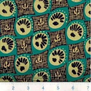 58 Wide African Print Fabric Metallic Blocks Jade By The 