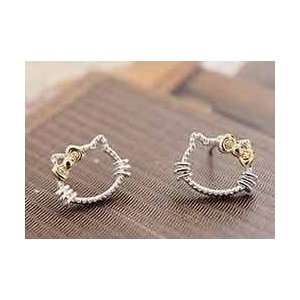  Hello Kitty Silver and Gold Bow Stud Fashion Earrings 