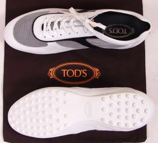 TODS SHOES $445 NAVY/WHITE LOGO STRIPE MESH PEBBLE SOLE TRAINERS 10.5 