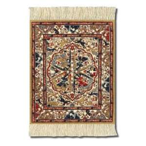  Ancient Oriental CoasterRug, 5.5 x 3.5 Inches, Gold, Blue and Ivory 