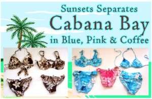 Sunsets Cabana Bay Swimsuit Separates Blue,Coffee+ NWT  