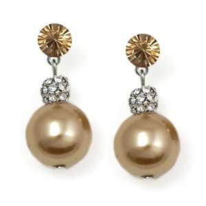  Light Topaz Colored 12mm Faux Pearl Drop Earrings    Made 