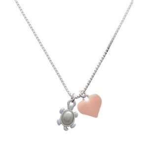  Small Turtle with Pearl Shell and Pink Heart Charm 