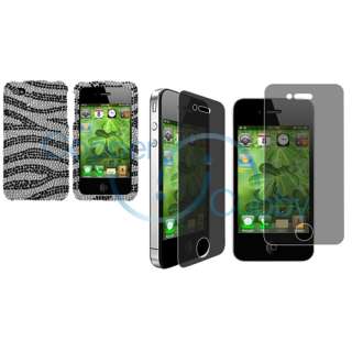 Black Zebra Bling Diamond Case+Privacy LCD Guard For iPhone 4 s 4s 4G 