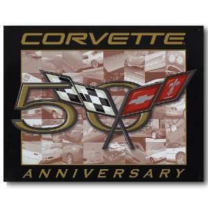   Nostalgic Chevy Corvette Tin Sign  50th Anniversary