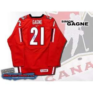  Simon Gagne Autographed/Hand Signed Team Canada Red Jersey 