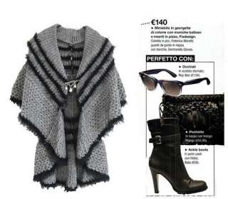 Fashion Womens Black/Gray Cape Cardigan Cotton Sweater Outerwear S M L 