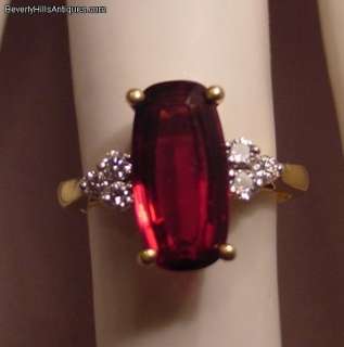 Red Rubellite Tourmaline 6 Diamonds 18k Gold Ring  
