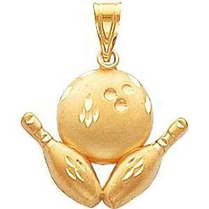  14K Gold Diamond Cut Bowling Theme Charm Jewelry