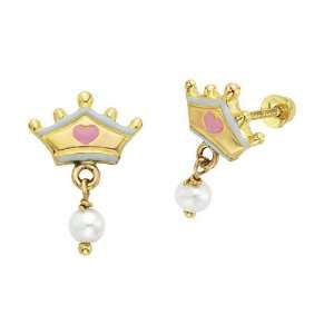  Disney   Pearl Tiara Pearl Dangle Earrings in 14k Yellow 