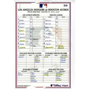  Dodgers at Astros 7 02 2008 Game Used Lineup Card Sports 