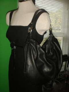   Brand Black Leather Slouchy Hobo Peace Sign Shoulder Bag Purse  