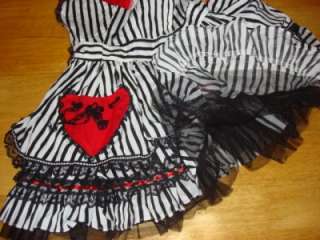 sweet tea party lot alice black white stripe red heart dress size m 
