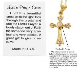 14kt Gold Ep Lords Prayer Crystal Cross Pendant & Chain  