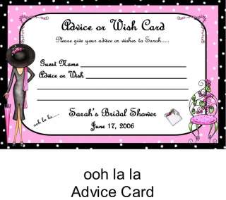 BRIDAL WEDDING SHOWER Advice Cards Ooh La La Frenchy  