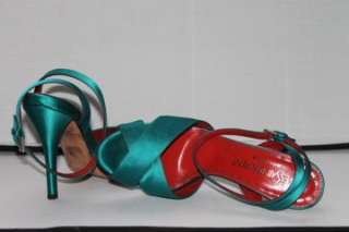 YVES SAINT LAURENT Green Satin Sandals Heels Shoes Size 37.5  
