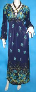 Sale Hippie BOHO long sleeve blue floral Maxi dress  