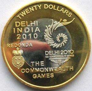 Redonda 2010 India Delhi Game 20$ Bimetal Coins,UNC  