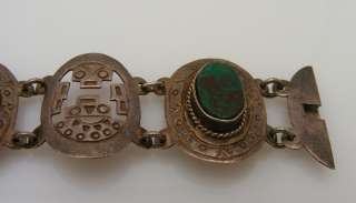 Peru Sterling Silver 925 Agate Link Engraved Bracelet  